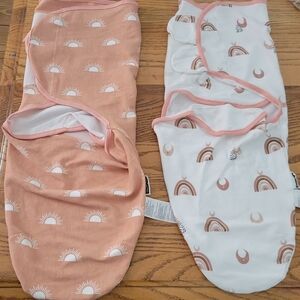 Set of Two Baby Swaddle Blankets with Sun and Rainbow Patterns